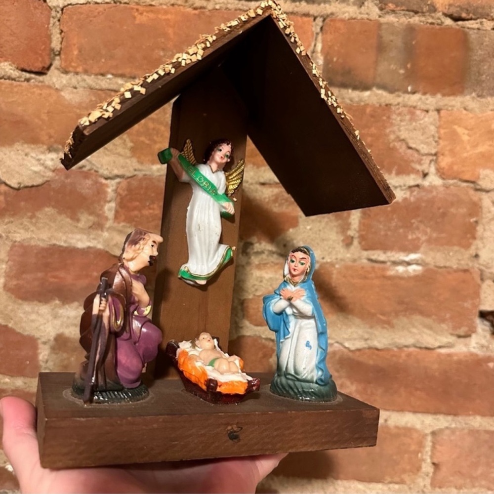Vintage wood nativity set Christmas 8.5”